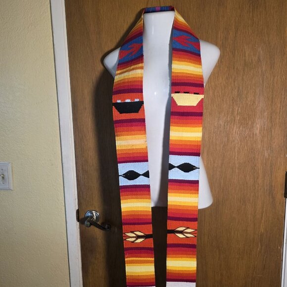 Colorful Stole With Brass Bells At Ends Hinduism Inscription On Bells - Picture 2 of 12